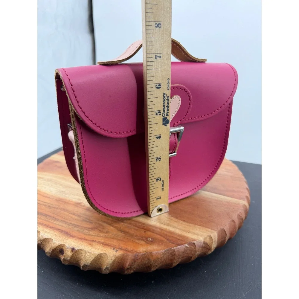 Brit-Stitch Heart Satchel Crossbody Bag Womens Small Magenta Pink‎ Leather